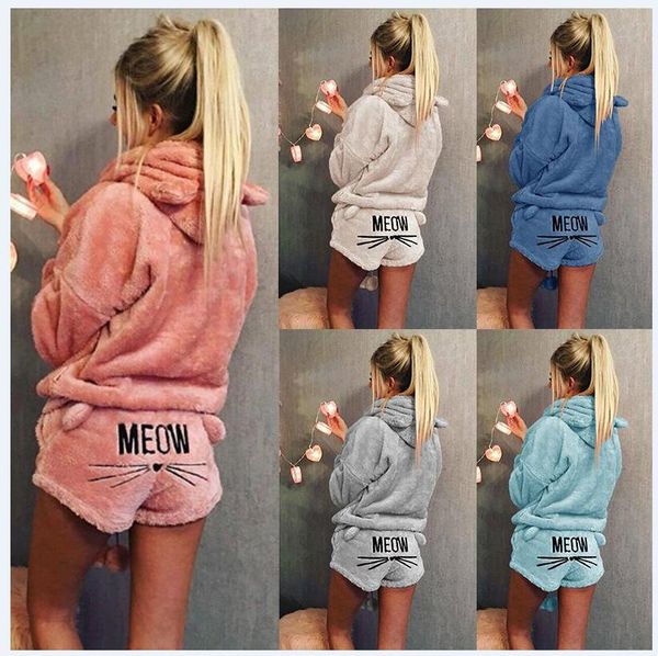 women coral velvet suit two piece autumn winter pajamas warm sleepwear cute cat pattern hoodies shorts set more colors, Black
women coral velvet suit two piece autumn winter pajamas warm sleepwear cute cat pattern hoodies shorts set more colors, Black