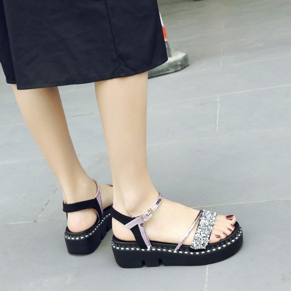 big size high heels sandals women shoes woman summer ladies muffin thick-soled sports sequins with buckled sandals, Black
big size high heels sandals women shoes woman summer ladies muffin thick-soled sports sequins with buckled sandals, Black