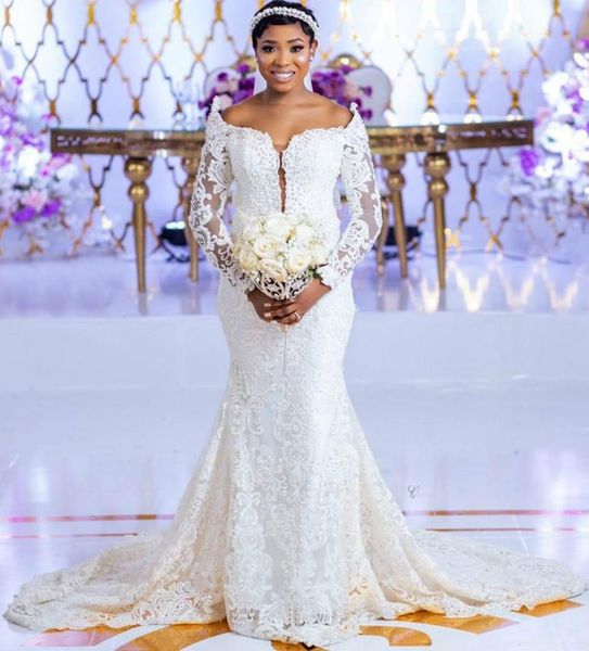 2021 gorgeous arabic aso ebi full lace wedding dresses mermaid long sleeves pearls vintage bridal gowns designer vintage wedding wear, White
2021 gorgeous arabic aso ebi full lace wedding dresses mermaid long sleeves pearls vintage bridal gowns designer vintage wedding wear, White