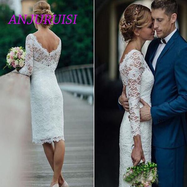 anjuruisi 2019 scoop short wedding dress knee length simple sheath wedding gowns long sleeves vintage lace bridal gowns buttons, Blue;red
anjuruisi 2019 scoop short wedding dress knee length simple sheath wedding gowns long sleeves vintage lace bridal gowns buttons, Blue;red
