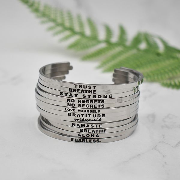 bangle est encouragement quotes engrave bridesmaid fealess aloha stainless steel female inspirational jewelry, Black
bangle est encouragement quotes engrave bridesmaid fealess aloha stainless steel female inspirational jewelry, Black