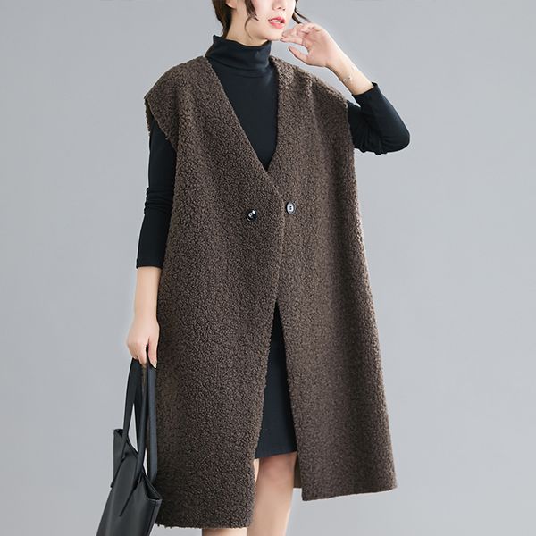 women fur vest v-neck button sleeveless loose knee-length solid female casual outwear coat, Black;white
women fur vest v-neck button sleeveless loose knee-length solid female casual outwear coat, Black;white