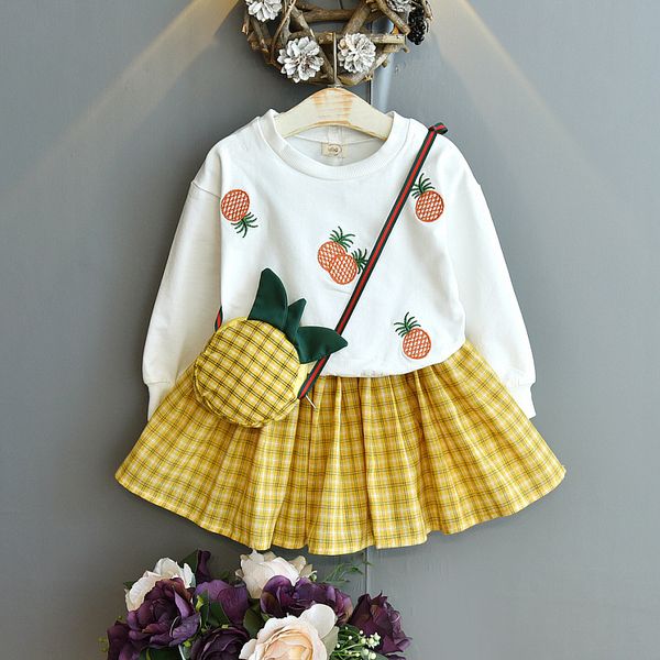 children clothing set pineapple sweatshirt plaid skirt with bag kids suits for girl 2020 new spring fall toddler girls clothes, White
children clothing set pineapple sweatshirt plaid skirt with bag kids suits for girl 2020 new spring fall toddler girls clothes, White