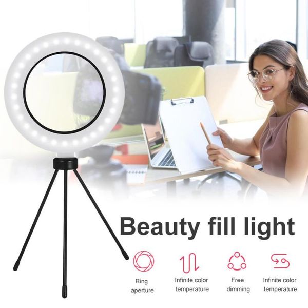 6'' dimmable fill light ring selfie studio camera video live led ring lamp with table tripod
6'' dimmable fill light ring selfie studio camera video live led ring lamp with table tripod