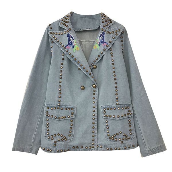 women's jackets 2021 spring style korean-style machine embroidery riveting nail jeans coat retro suit collar jacket, Black;brown
women's jackets 2021 spring style korean-style machine embroidery riveting nail jeans coat retro suit collar jacket, Black;brown