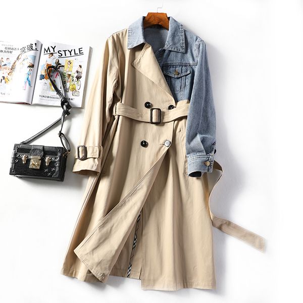 women's trench coats european american windbreaker female spring denim stitching jacket 2021 fashion women autumn casual loose, Tan;black
women's trench coats european american windbreaker female spring denim stitching jacket 2021 fashion women autumn casual loose, Tan;black