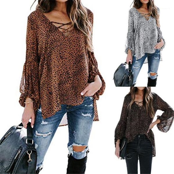 long sleeve fashion loose split printed femme tees designer womens tshirts leopard v neck, White
long sleeve fashion loose split printed femme tees designer womens tshirts leopard v neck, White