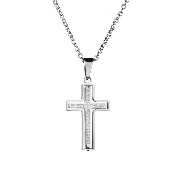 pendant necklaces personality cross stainless steel necklace religious script openwork rotatable men chain jewelry for, Silver
pendant necklaces personality cross stainless steel necklace religious script openwork rotatable men chain jewelry for, Silver