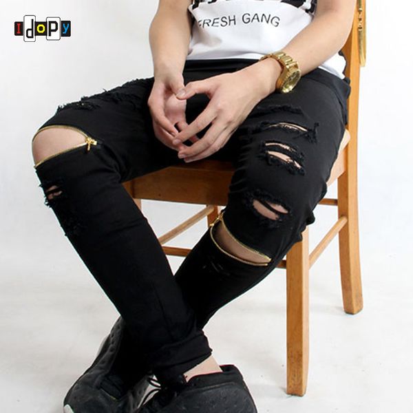 men's jeans idopy cool swag hip hop destroyed distressed street style knee leg zippers ripped pants for skinny men, Blue
men's jeans idopy cool swag hip hop destroyed distressed street style knee leg zippers ripped pants for skinny men, Blue