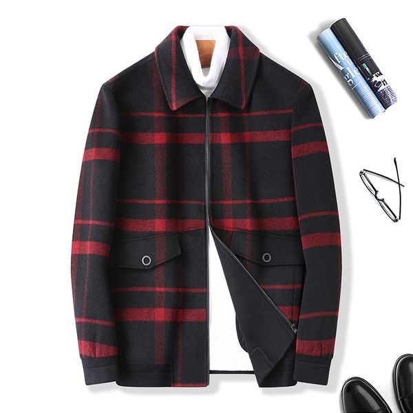 justar men's short wool coat british fashion plaid lapel cashmere double faced coat, Black
justar men's short wool coat british fashion plaid lapel cashmere double faced coat, Black