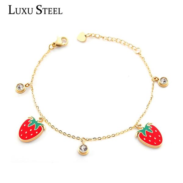luxusteel cute baby girl strawberry and round cubic zirconia chains bracelets friend stainless steel collier bangles mujer, Black
luxusteel cute baby girl strawberry and round cubic zirconia chains bracelets friend stainless steel collier bangles mujer, Black