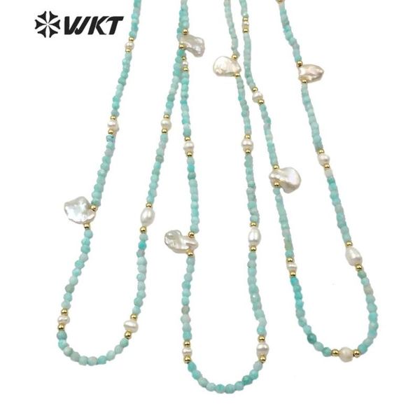 wt-n1181 natural stone necklace 3mm amazonite faceted beads & natural pearl gold electroplated beads necklace 24 inches, Silver
wt-n1181 natural stone necklace 3mm amazonite faceted beads & natural pearl gold electroplated beads necklace 24 inches, Silver
