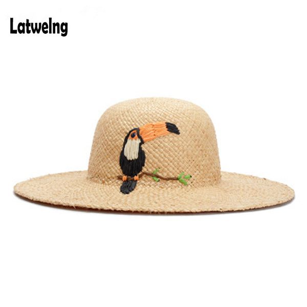 wide brim hats 2021 women straw panama sun visor hat handmade raffia cartoon woodpeck embroidery large beach fashion cap, Blue;gray
wide brim hats 2021 women straw panama sun visor hat handmade raffia cartoon woodpeck embroidery large beach fashion cap, Blue;gray