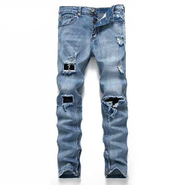 ripped jeans distressed jeans young men denim casual straight hole pants mid-waist solid color denim male, Blue
ripped jeans distressed jeans young men denim casual straight hole pants mid-waist solid color denim male, Blue