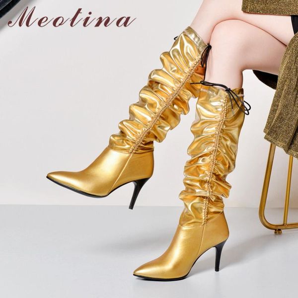 meotina winter knee high boots women natural genuine leather thin high heel long boots pleated pointed toe shoes lady fall 34-43, Black
meotina winter knee high boots women natural genuine leather thin high heel long boots pleated pointed toe shoes lady fall 34-43, Black