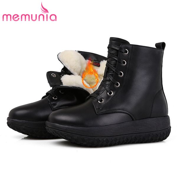 2020 new full genuine leather boots women 100% nature wool warm snow boots lace up platform flat ankle female, Black 
2020 new full genuine leather boots women 100% nature wool warm snow boots lace up platform flat ankle female, Black