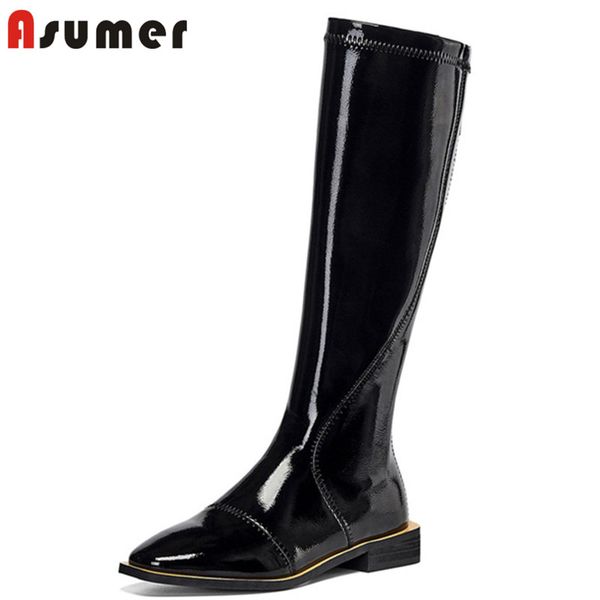 asumer 2020 patent leather knee high boots women zipper round toe riding boots low heels shoes ladies, Black
asumer 2020 patent leather knee high boots women zipper round toe riding boots low heels shoes ladies, Black