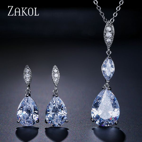 zakol brand water drop zirconia jewelry set cz crystal stone earrings & pendent necklace set for women girl fssp363, Silver
zakol brand water drop zirconia jewelry set cz crystal stone earrings & pendent necklace set for women girl fssp363, Silver