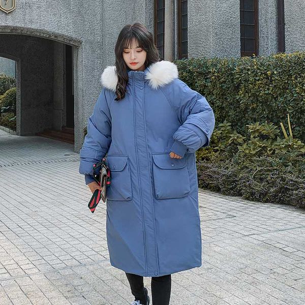 women's down & parkas korean style x-long winter coat hooded thick jacket women with fur collar solid loose cotton padded outwear femal, Black
women's down & parkas korean style x-long winter coat hooded thick jacket women with fur collar solid loose cotton padded outwear femal, Black