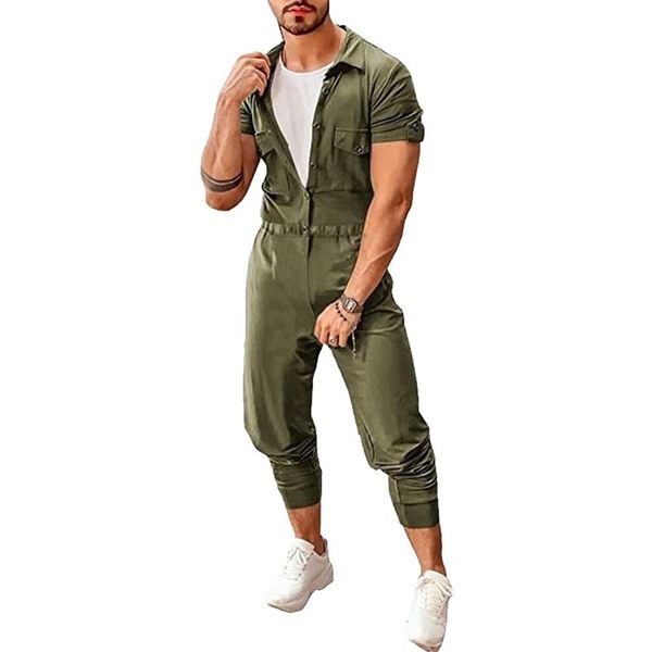 men's tracksuits casual fashion jumpsuit suit one piece work overalls, Gray