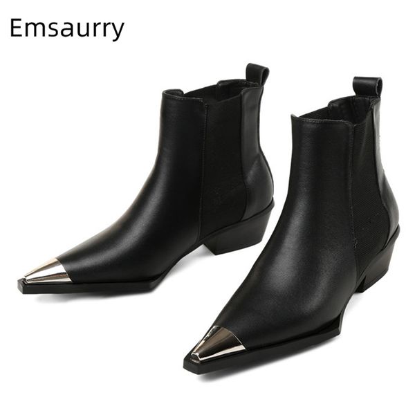 metal decor point toe ankle boots women square thick heel elastic band slip-on genuine leather winter boots woman, Black
metal decor point toe ankle boots women square thick heel elastic band slip-on genuine leather winter boots woman, Black