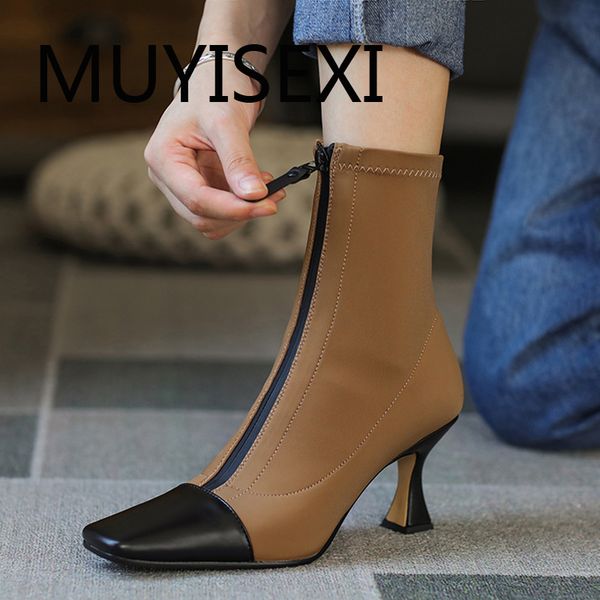 european design front zipper decorations square toe 7cm high heels coolest women elastic ankle boots gn23 muyisexi, Black
european design front zipper decorations square toe 7cm high heels coolest women elastic ankle boots gn23 muyisexi, Black