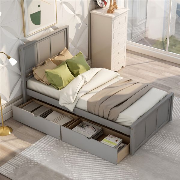 us stock platform storage bed 2 drawers with wheels twin size frame gray home fast shipping
us stock platform storage bed 2 drawers with wheels twin size frame gray home fast shipping