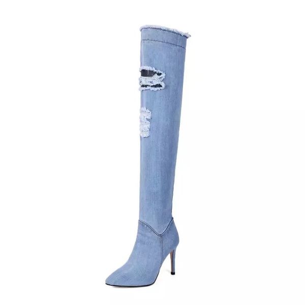 boots fashion spring cowboy for women over-the-knee shoes high heels pointe denim zipper hole, Black
boots fashion spring cowboy for women over-the-knee shoes high heels pointe denim zipper hole, Black