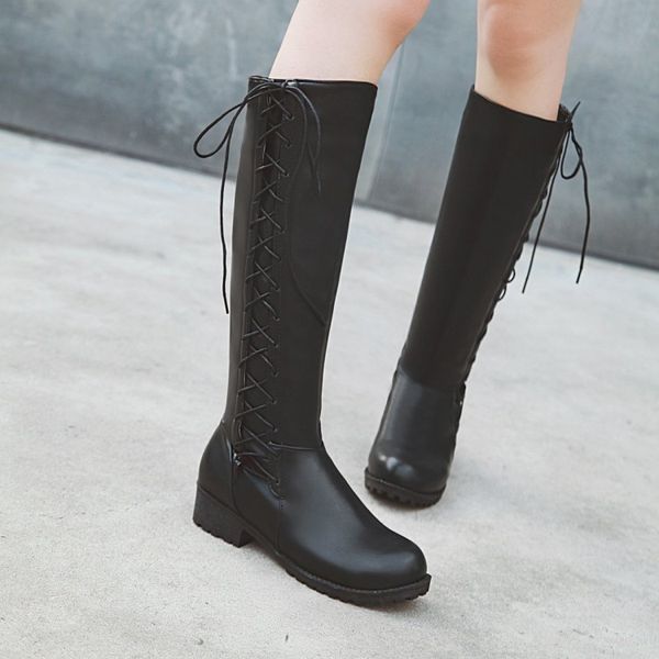 big size european and american fashion side zipper lace women's shoes with thick heels and high boots, Black
big size european and american fashion side zipper lace women's shoes with thick heels and high boots, Black