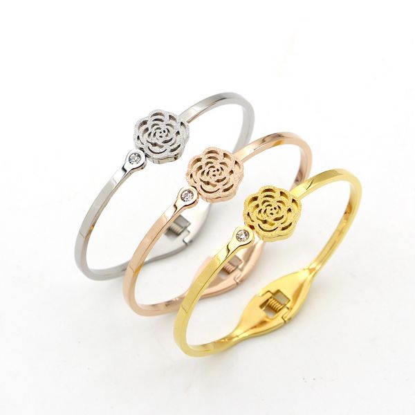 bangle fashion stainless steel crystal hollow camellia flower spring bracelet rose gold women party christmas gift, Black
bangle fashion stainless steel crystal hollow camellia flower spring bracelet rose gold women party christmas gift, Black