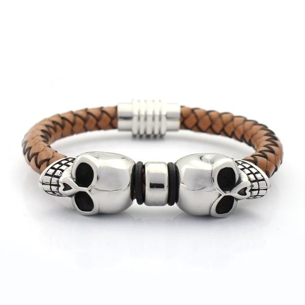 8mm genuine braided leather bracelet never fade stainless steel skull charms bead bracelets with magnet clasp men bangles, Golden;silver
8mm genuine braided leather bracelet never fade stainless steel skull charms bead bracelets with magnet clasp men bangles, Golden;silver