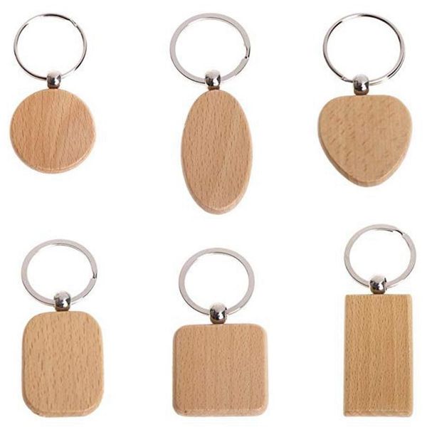 

20 pcs blank wood wooden keychain diy custom wood key chains key tags anti lost accessories gifts (mixed design)