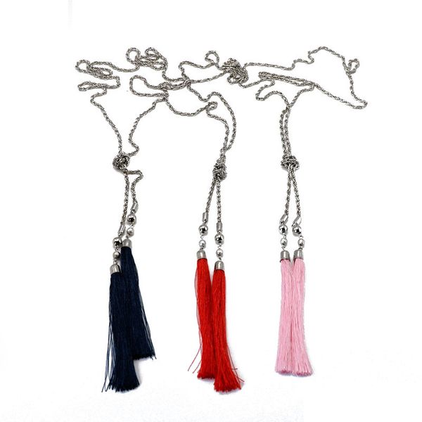 zwpon knot long chain tassel lariat necklace for women blue pink fringe necklace jewelry wholesale, Silver
zwpon knot long chain tassel lariat necklace for women blue pink fringe necklace jewelry wholesale, Silver