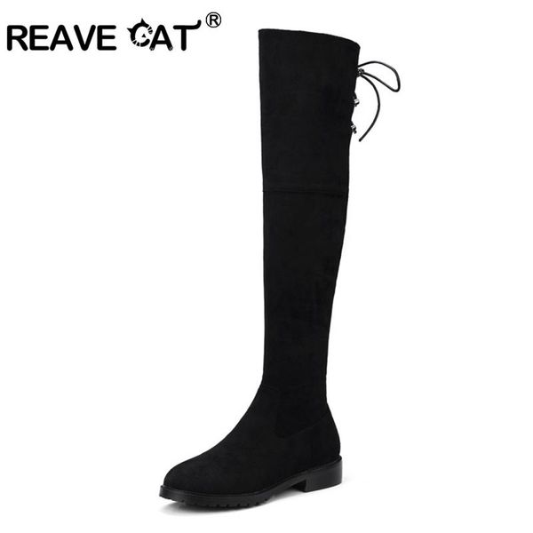 reave cat genuine leather kid suade women knee high boots low flat heels zipper lace up rivets botas mujer, Black
reave cat genuine leather kid suade women knee high boots low flat heels zipper lace up rivets botas mujer, Black