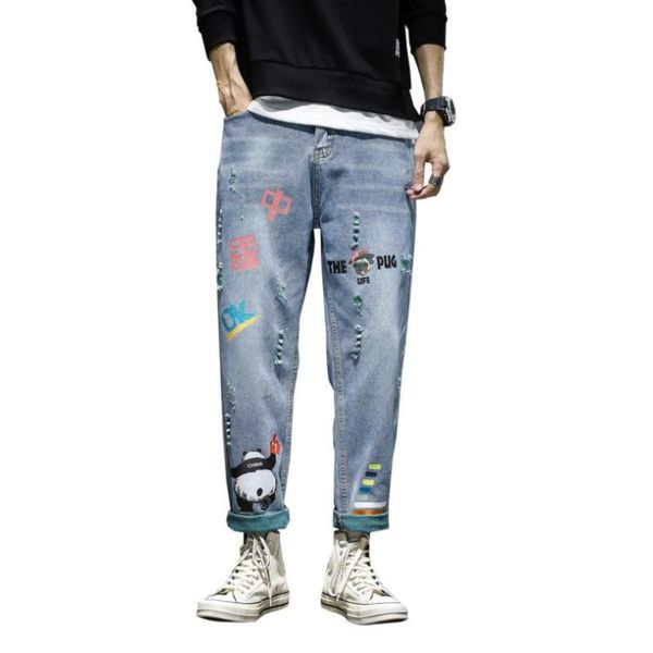 2020 autumn youth popular men's japanese jeans loose large size personality printed jeans fashion casual denim pants w1070, Blue
2020 autumn youth popular men's japanese jeans loose large size personality printed jeans fashion casual denim pants w1070, Blue