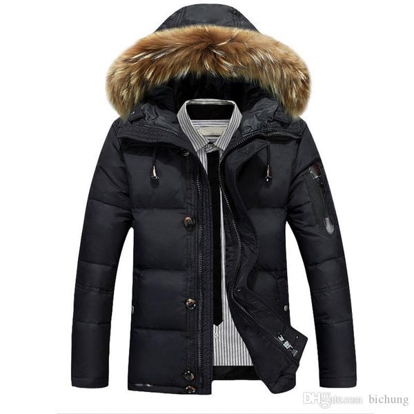 winter mens thick duck down coat 90% white duck down with fur hood parka male solid color zipper duck down jackets outwear coat, Black
winter mens thick duck down coat 90% white duck down with fur hood parka male solid color zipper duck down jackets outwear coat, Black