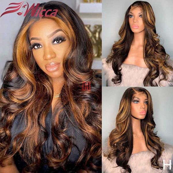 lace wigs wicca 13x6 180 density front human hair highlight body wave pre plucked brazilian remy for black women, Black;brown
lace wigs wicca 13x6 180 density front human hair highlight body wave pre plucked brazilian remy for black women, Black;brown