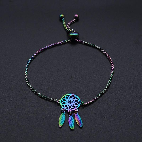 link, chain 100% stainless steel rainbow colorful dream catcher charm bracelets for women accept oem order dainty, Black
link, chain 100% stainless steel rainbow colorful dream catcher charm bracelets for women accept oem order dainty, Black