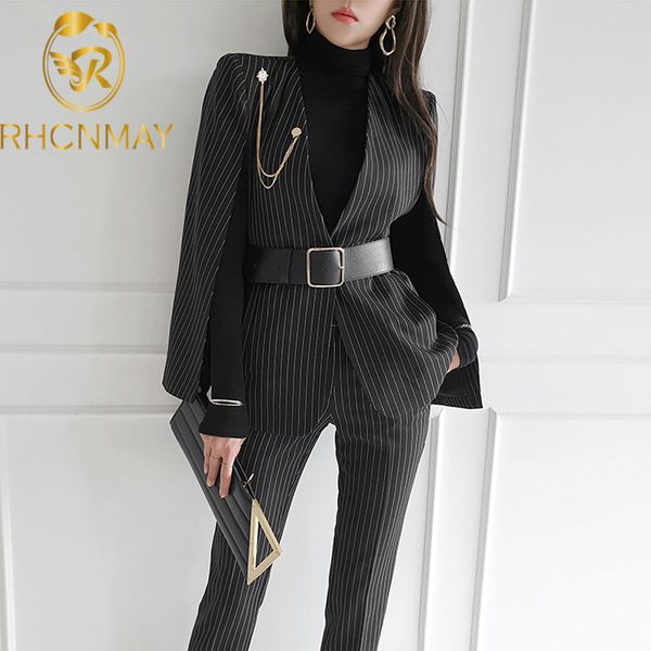 women's two piece pants 2021 fashion korean pant suits women formal cape blazer and long stripe set slim 2 pieces, White
women's two piece pants 2021 fashion korean pant suits women formal cape blazer and long stripe set slim 2 pieces, White