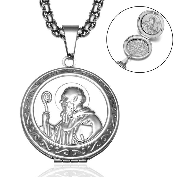 religious stainless steel catholic st. benedict opens phase box titanium steel pendant exorcist necklace, Silver
religious stainless steel catholic st. benedict opens phase box titanium steel pendant exorcist necklace, Silver