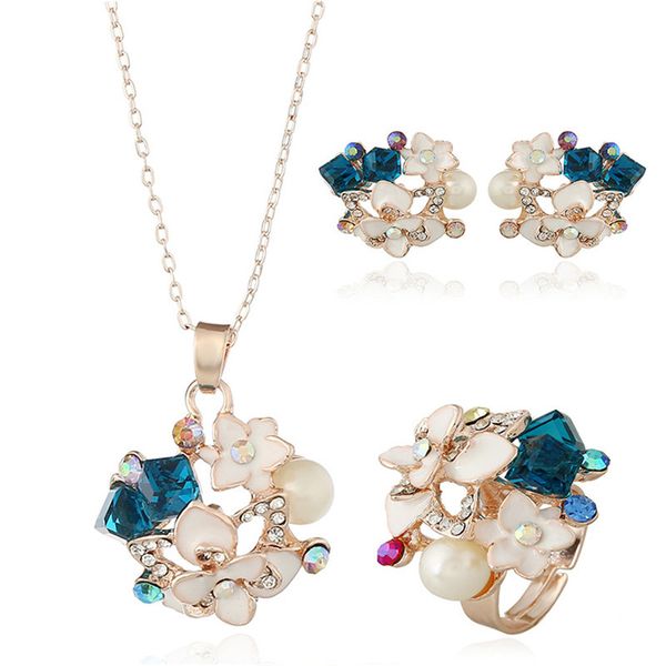 red blue color flower crystal rhinestone gold color pendant necklace/earring/ring bridal jewelry set for women wedding, Silver
red blue color flower crystal rhinestone gold color pendant necklace/earring/ring bridal jewelry set for women wedding, Silver