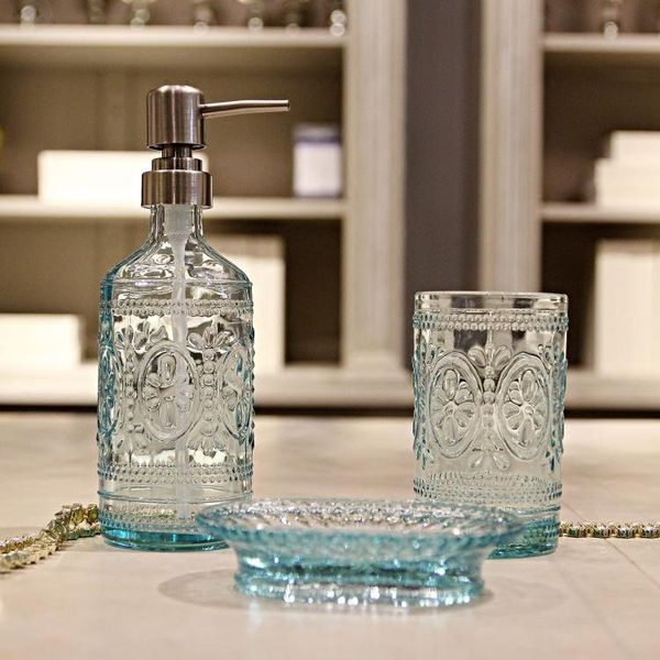 blue glass bath bottle european style press dilution shampoo water bottle mouth cup soap box
blue glass bath bottle european style press dilution shampoo water bottle mouth cup soap box