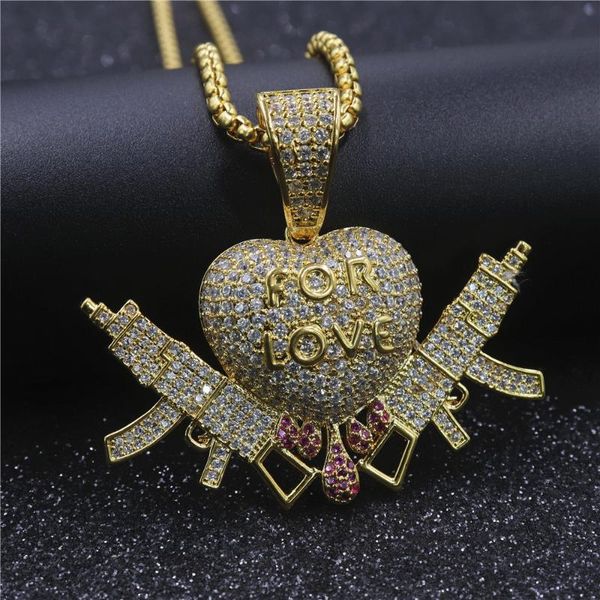 hip hop 3d love heart with gun pendant chain necklace with cubic zircon copper men hip hop jewelry tennis chain for jewelry, Silver
hip hop 3d love heart with gun pendant chain necklace with cubic zircon copper men hip hop jewelry tennis chain for jewelry, Silver