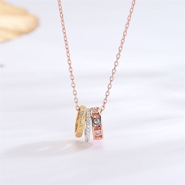 s925 sterling silver three-ring female choker ring fashion jewelry three-in-one necklace simple