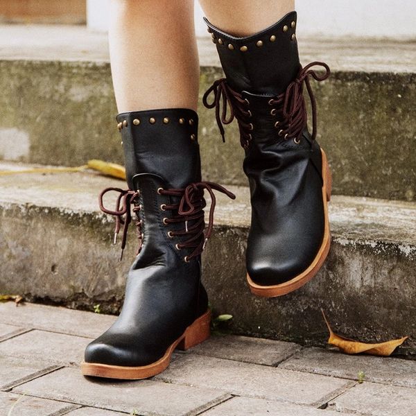 winter boots women retro shoes leather boots vintage rivets round toe lace-up mid-calf zapatos plus size winter 2020, Black
winter boots women retro shoes leather boots vintage rivets round toe lace-up mid-calf zapatos plus size winter 2020, Black