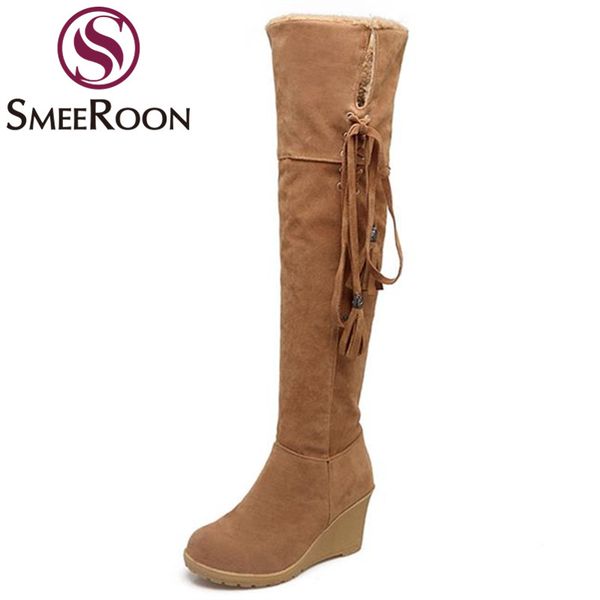 smeeroon 2020 winter boots tassel wedges high heels round toe snow boots lace up womens shoes over the knee, Black
smeeroon 2020 winter boots tassel wedges high heels round toe snow boots lace up womens shoes over the knee, Black
