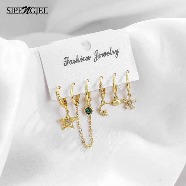 fashion cubic zirconia star eye moon hoop sets earrings cute green crystal and gold chain earrings sets for women, Golden;silver
fashion cubic zirconia star eye moon hoop sets earrings cute green crystal and gold chain earrings sets for women, Golden;silver
