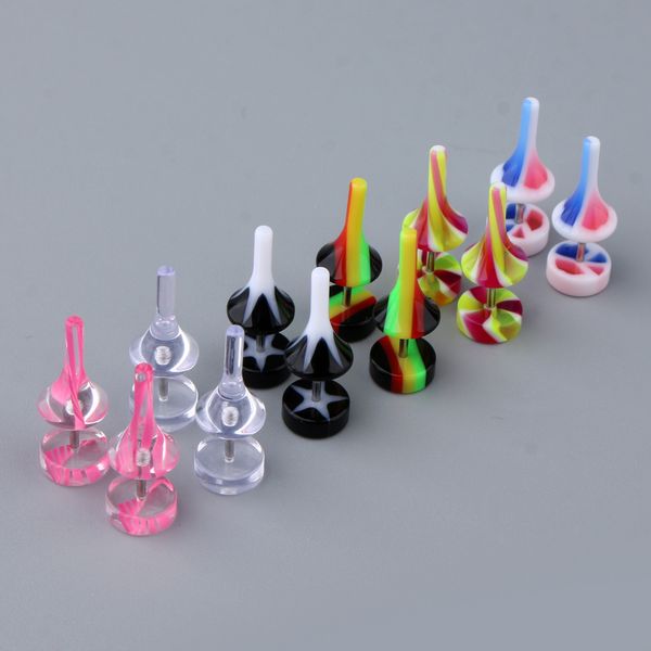 6 pairs acrylic ear earrings flesh tunnel stainless steel fake plugs 16g, Slivery;golden
