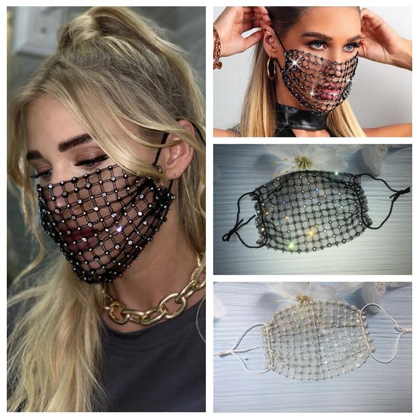 

bling bling gauze rhinestone face mask fashion crystal diamond reusable face mouth cover nightclub designer mask yya485