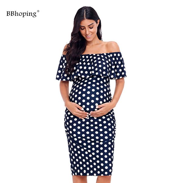 maternity dresses pack of 3pcs polka dot ruffles off shoulder pregnancy baby shower shoulderless women bodycon dress, White